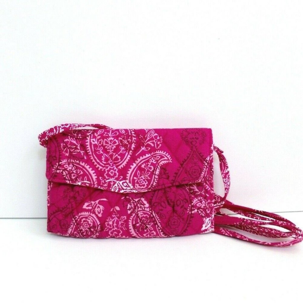 Vera Bradley Pink Stamped Paisley Crossbody Strap Wallet Bag - Picture 1 of 7